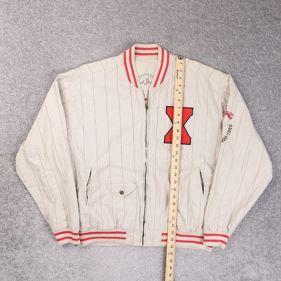 Vintage 90s Mirage Cuban Giants Baseball Large Beige Bomber Jacket - Picture 2 of 14